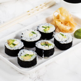 Vegetarisk sushi + lista med fyllningar