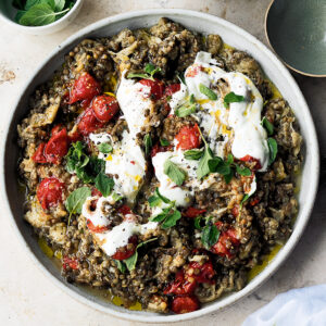 Puylinser med aubergine, tomat och yoghurt